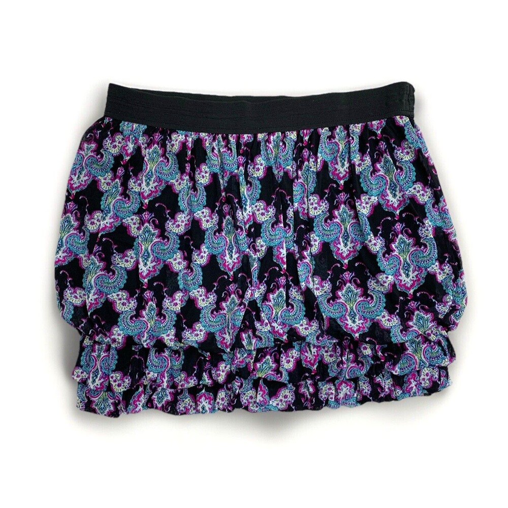 Y2K Express Tiered Bubble Mini Skirt Medium Blue Purple Paisley Whimsigoth Fairy